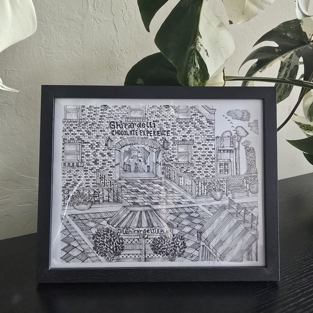 San Francisco California Art Original Drawing Ghirardelli Chocolate Experience
